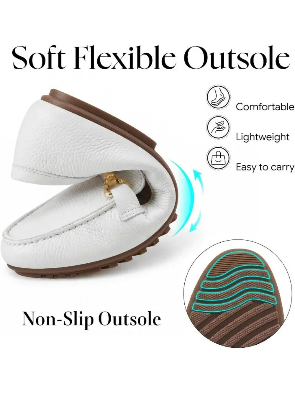Women's White Faux Leather Comfortable Casual Moccasins Flexible Flats Shoes